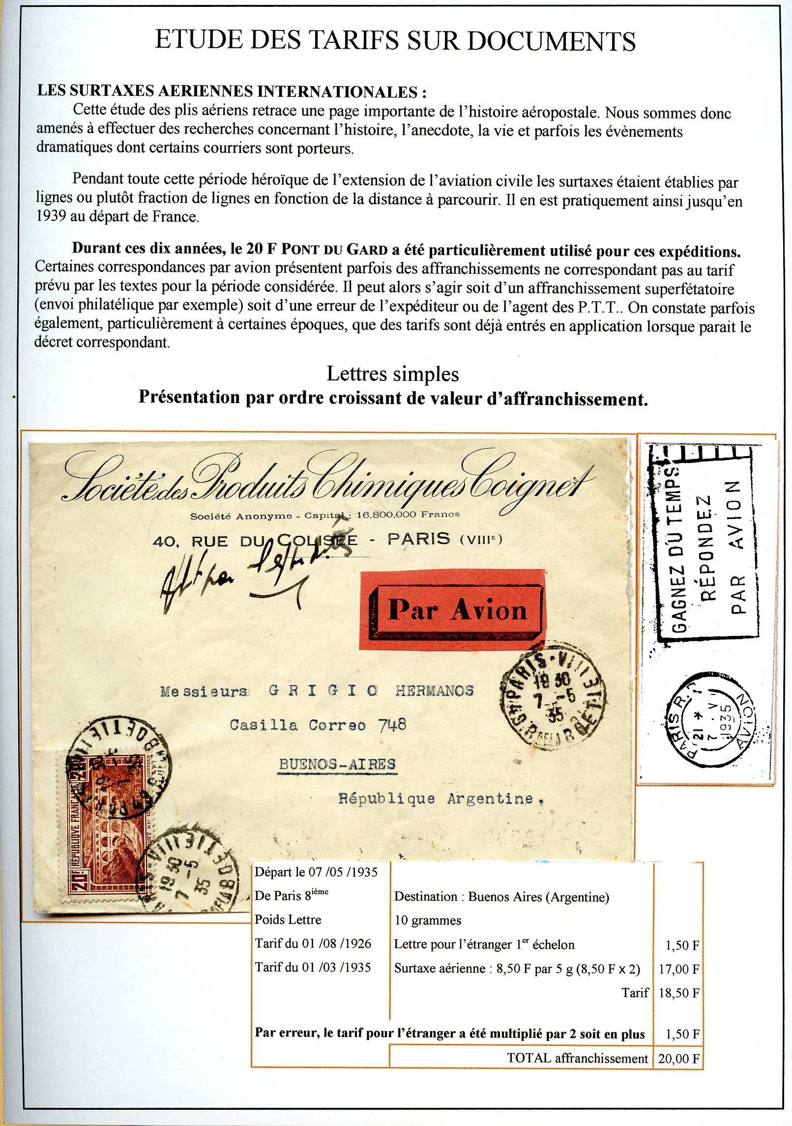 Les tarifs et les diff��rentes utilisations postales du 20 F. Pont du Gard p. 15