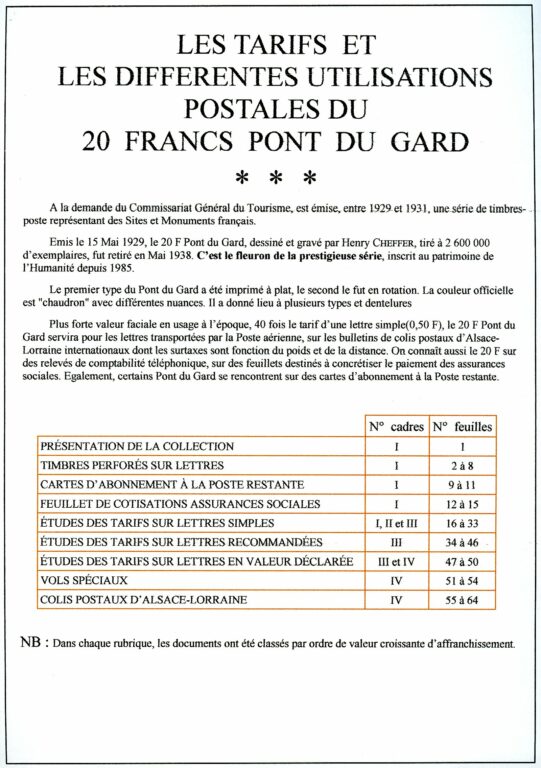 Les tarifs et les différentes utilisations postales du 20 F. Pont du Gard
