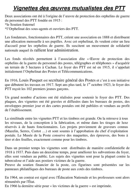Les vignettes des oeuvres mutualistes des PTT