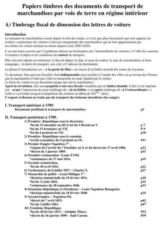 Papiers timbrés des documents de transport de marchandises par voie de terre en régime intérieur