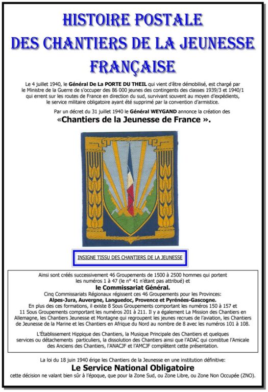 Histoire postale des chantiers de la jeunesse